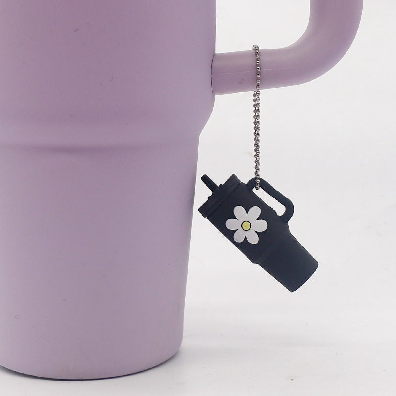Wholesale Soft Rubber Keychain Flower Milk Tea Cup Small Pendant Cup Accessories